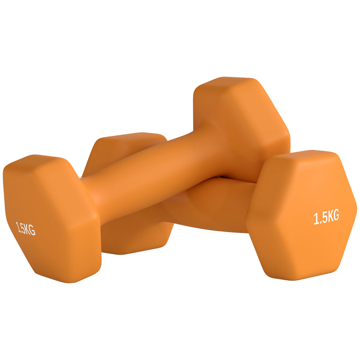 Photo of SPORTNOW 2 x 1.5kg Hexagonal Dumbbells Weights Set with Non-Slip Grip for Home Gym Workout, Orange in Orange colour on a white background
