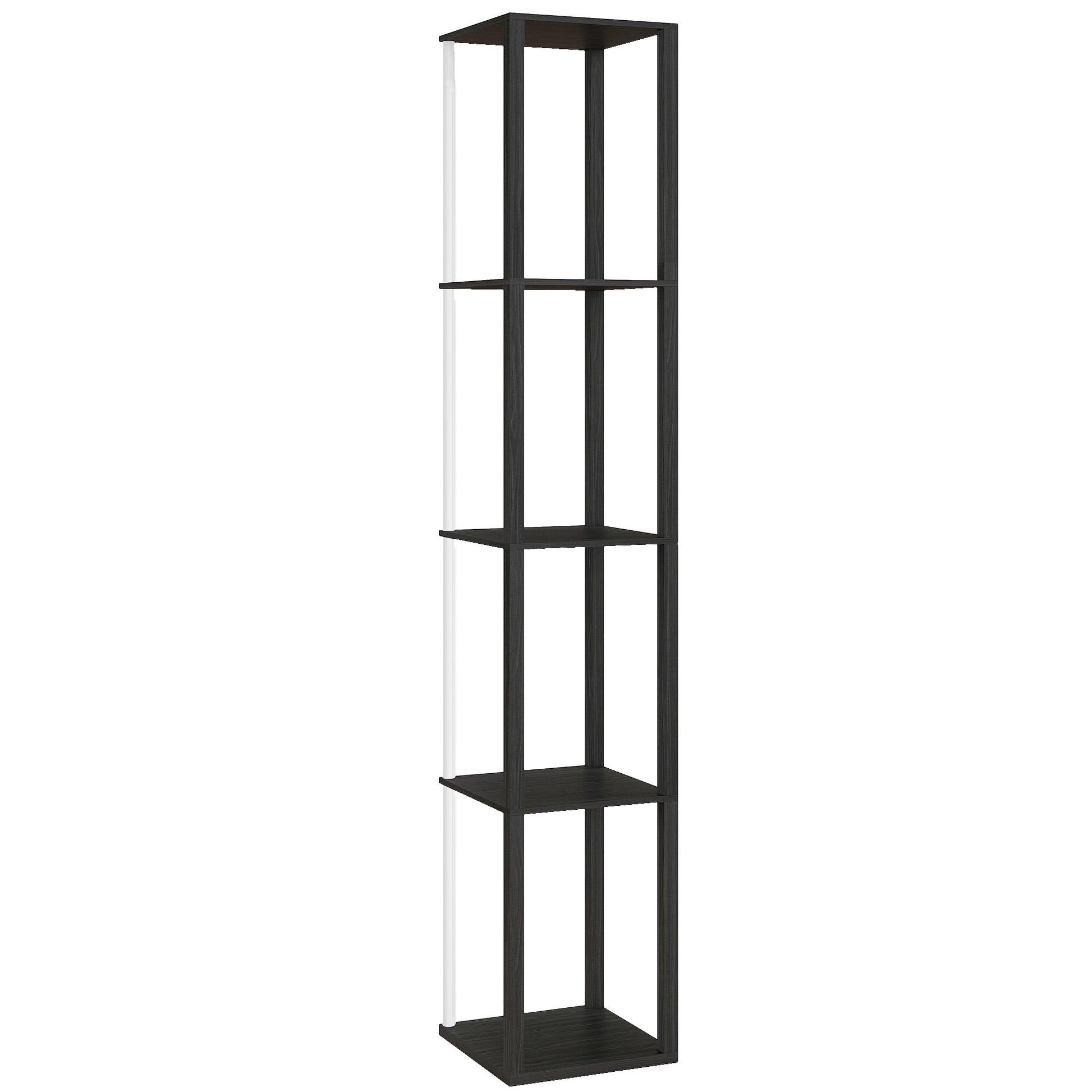Photo of HOMCOM RGB LED Floor Lamp with Shelves, Modern Dimmable Standing Lamp with Remote Control, Adjustable Brightness & Speed for Living Room, Bedroom, Office, Black in Black colour on a white background