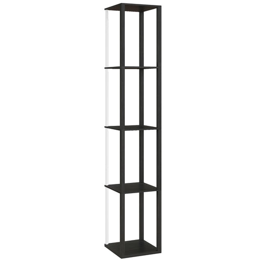 Photo of HOMCOM RGB LED Floor Lamp with Shelves, Modern Dimmable Standing Lamp with Remote Control, Adjustable Brightness & Speed for Living Room, Bedroom, Office, Black in Black colour on a white background