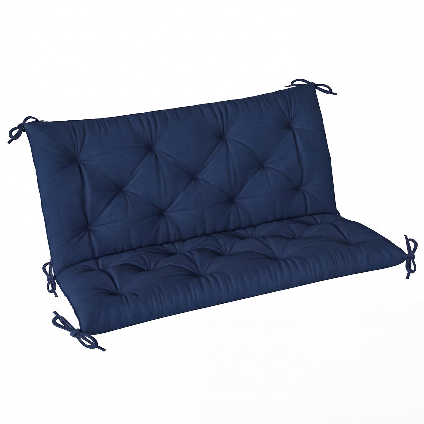 Photo of Outsunny 2 Seater Bench Pad, Garden Chair Cushion with Back and Ties for Indoor and Outdoor Use, 98 x 100 cm, Dark Blue in Blue colour on a white background