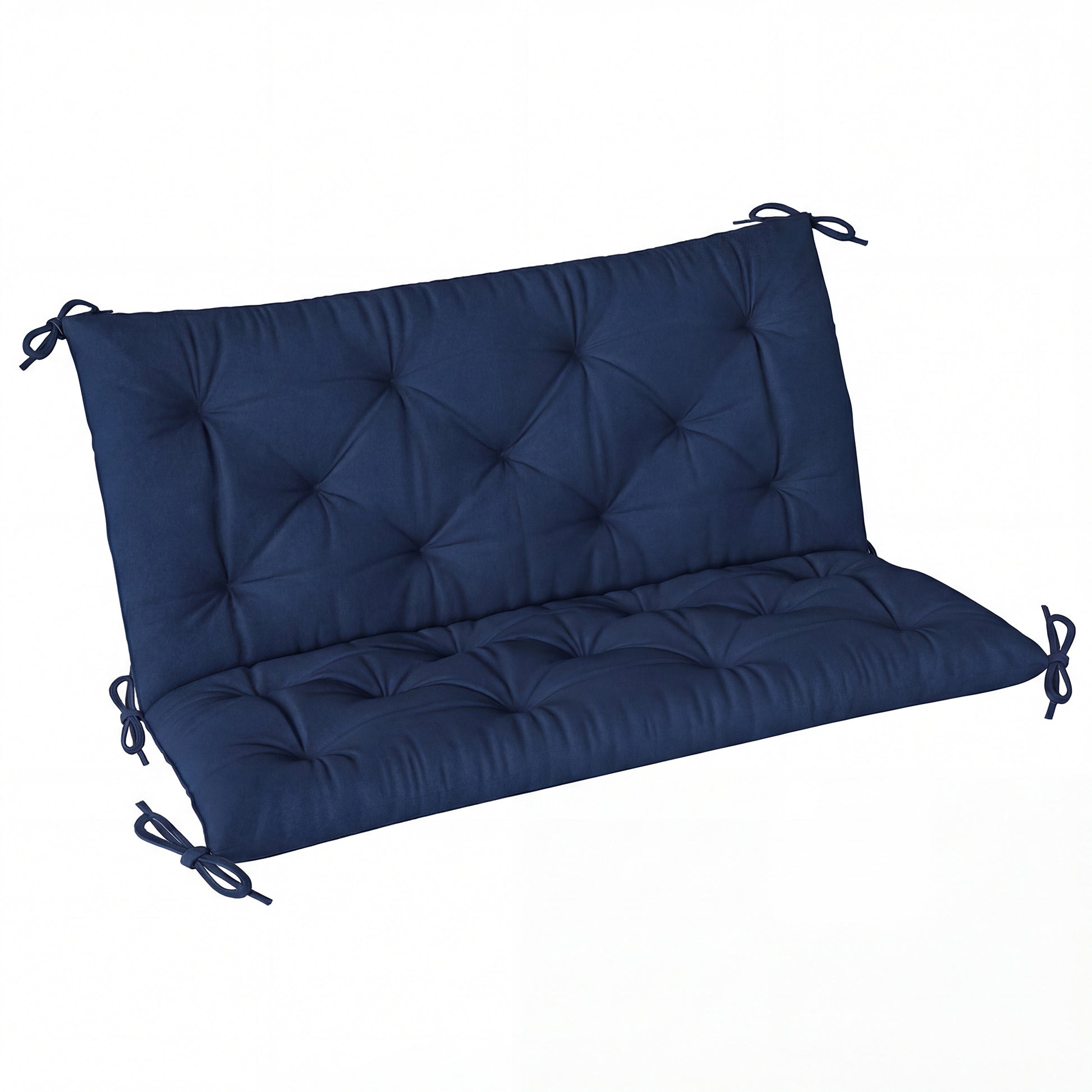 Photo of Outsunny 2 Seater Bench Pad, Garden Chair Cushion with Back and Ties for Indoor and Outdoor Use, 98 x 100 cm, Dark Blue in Blue colour on a white background