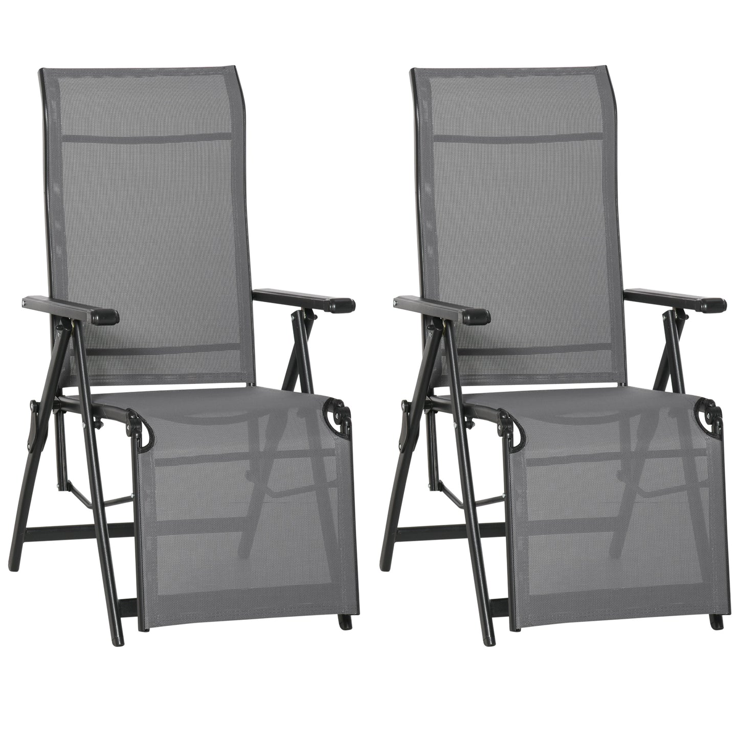Photo of Outsunny Set of 2 Outdoor Sun Lounger 10-Position Adjustable Texteline Folding Reclining Chairs with Footrest for Patio Garden, Grey in Grey colour on a white background