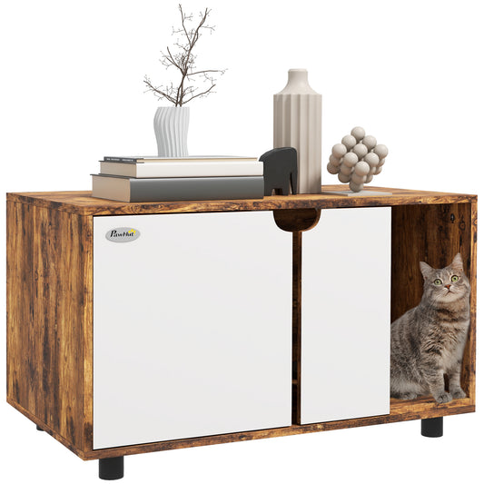 Photo of PawHut Hidden Cat Litter Box Furniture, with Sand Drain Pad - Rustic Brown in Brown colour on a white background