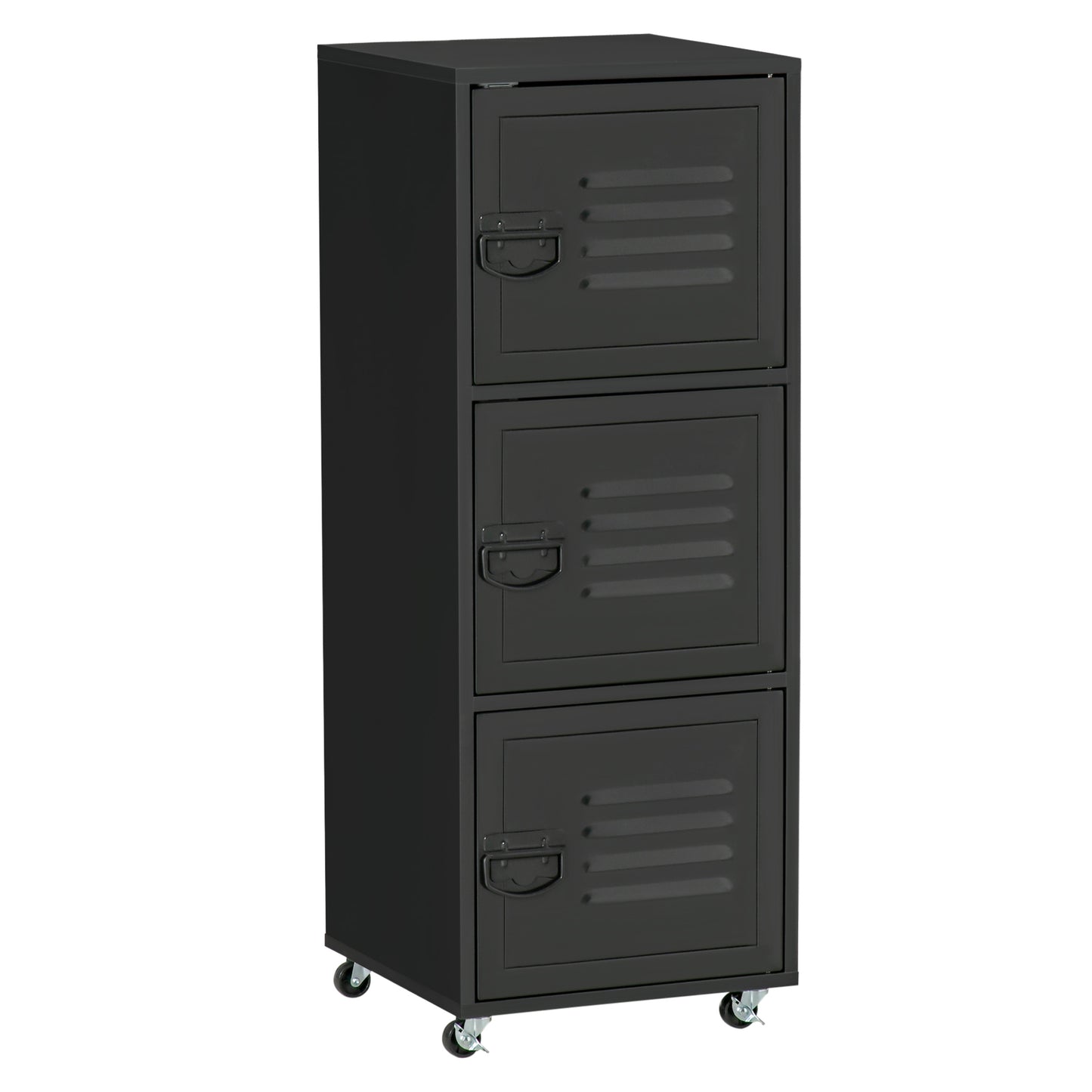 Photo of HOMCOM Rolling Storage Cabinet 3-Tier Mobile File Cabinet with Wheels & Metal Doors for Home Office, Living Room, Black in Black colour on a white background