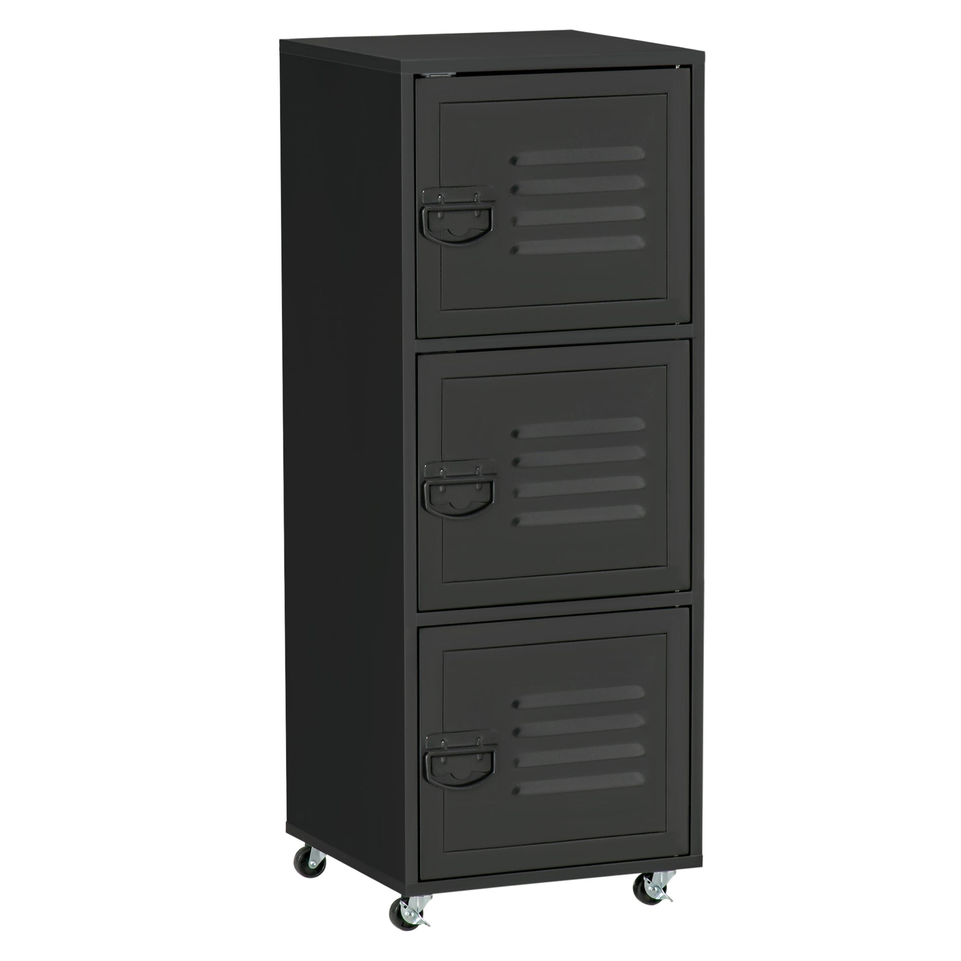 Photo of HOMCOM Rolling Storage Cabinet 3-Tier Mobile File Cabinet with Wheels & Metal Doors for Home Office, Living Room, Black in Black colour on a white background