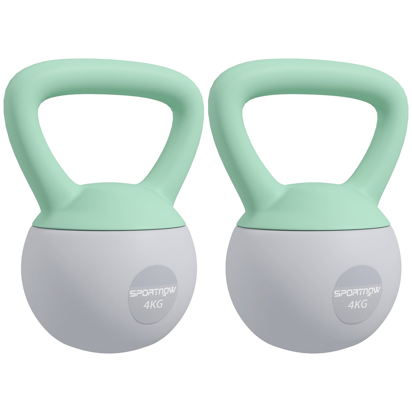 Photo of SPORTNOW 2 x 4kg Soft Kettlebell, Kettle Bell with Non-Slip Handle, for Home Gym, Strength Training, Cardio - Grey and Green in Green colour on a white background