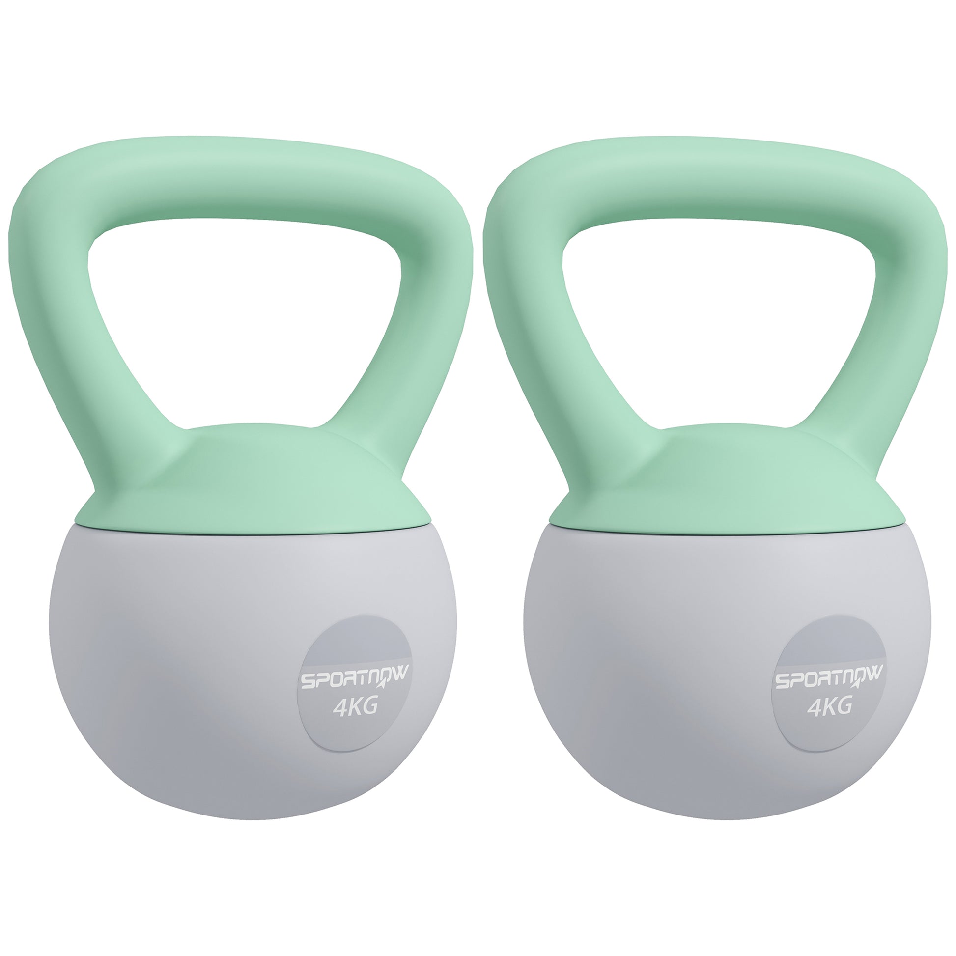 Photo of SPORTNOW 2 x 4kg Soft Kettlebell, Kettle Bell with Non-Slip Handle, for Home Gym, Strength Training, Cardio - Grey and Green in Green colour on a white background