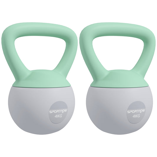 Photo of SPORTNOW 2 x 4kg Soft Kettlebell, Kettle Bell with Non-Slip Handle, for Home Gym, Strength Training, Cardio - Grey and Green in Green colour on a white background