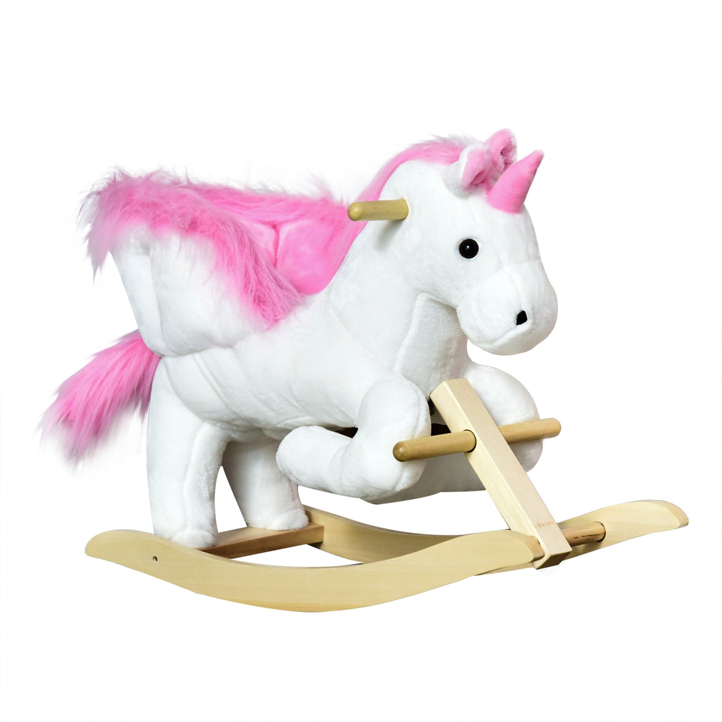 Photo of HOMCOM Kids Rocking Horse Toy, Plush Unicorn Rocker Seat with Wood Base and Music, for 1.5-3 Years in Years colour on a white background