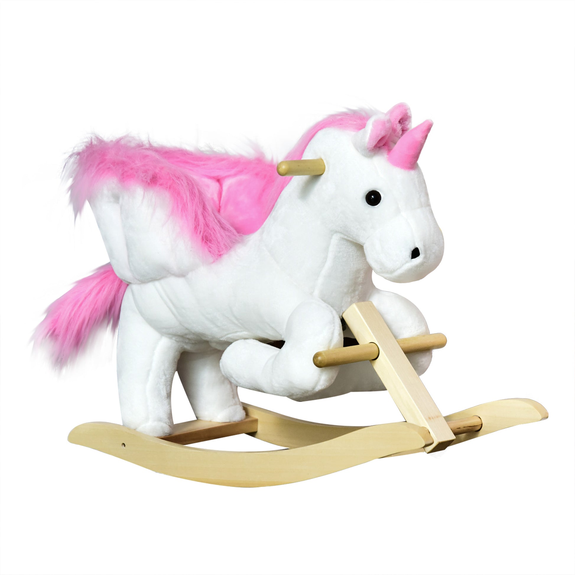Photo of HOMCOM Kids Rocking Horse Toy, Plush Unicorn Rocker Seat with Wood Base and Music, for 1.5-3 Years in Years colour on a white background