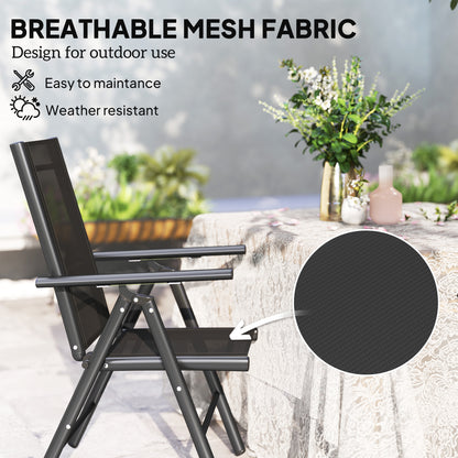 Outsunny black folding garden chair with breathable mesh fabric and aluminium frame