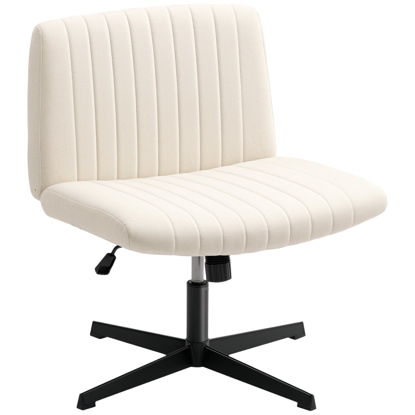 Photo of HOMCOM Armless Office Chair No Wheels, Linen Fabric Criss Cross Legged Desk Chair with Wide Seat, Thick Padding, Tilt Function, Height Adjustable Swivel Computer Seat for Home, Cream in Cream colour on a white background