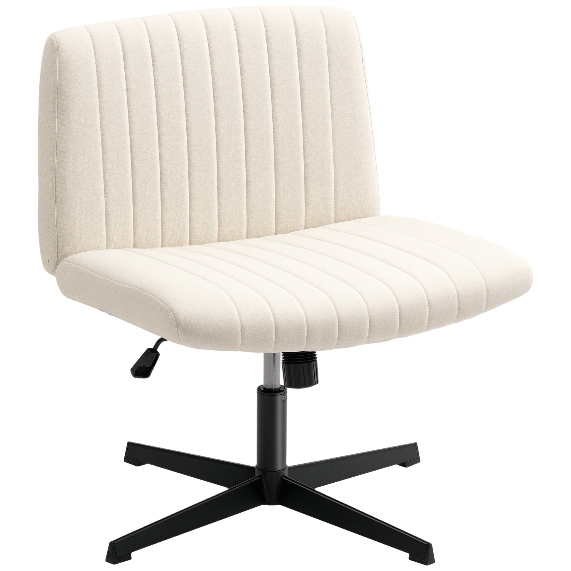 Photo of HOMCOM Armless Office Chair No Wheels, Linen Fabric Criss Cross Legged Desk Chair with Wide Seat, Thick Padding, Tilt Function, Height Adjustable Swivel Computer Seat for Home, Cream in Cream colour on a white background