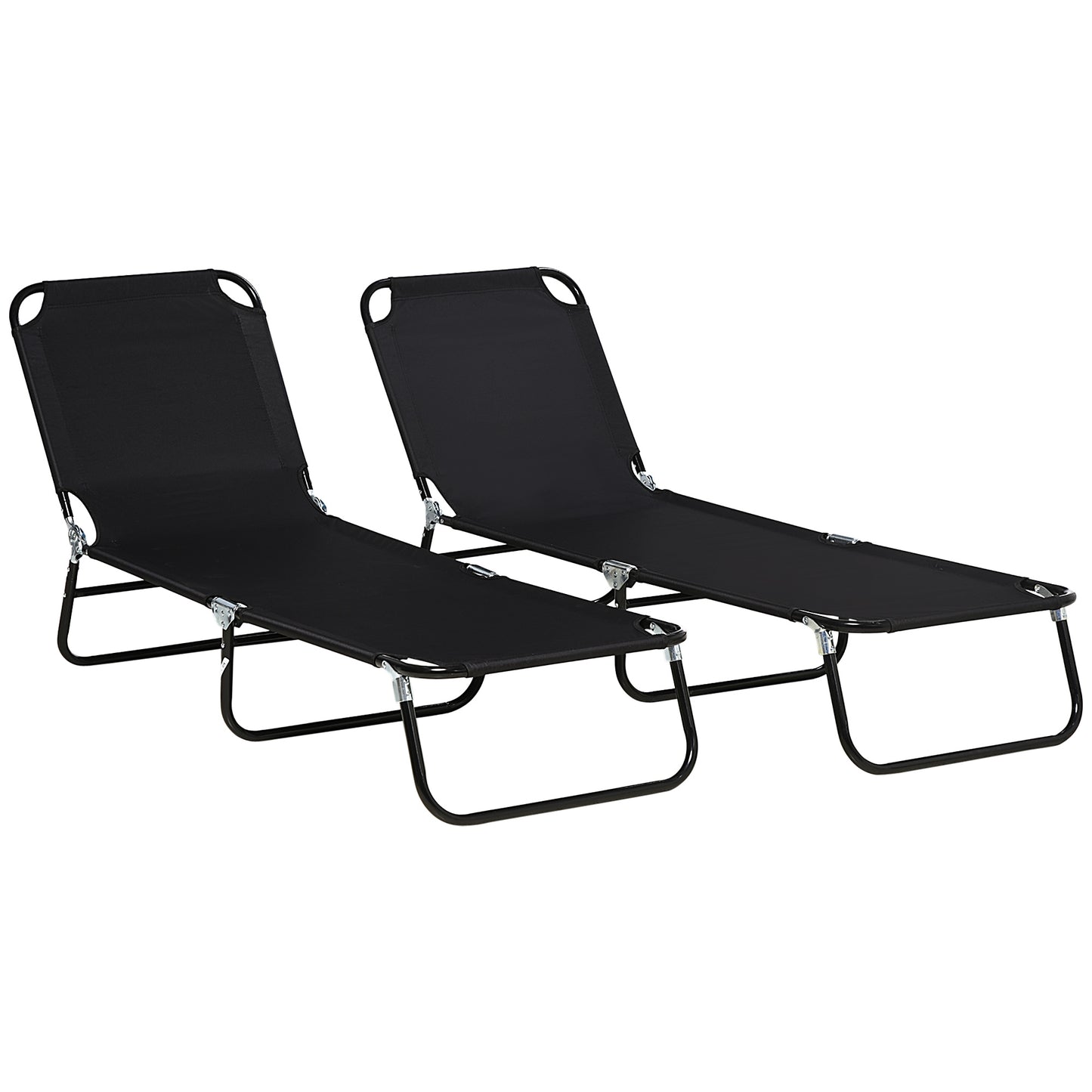 Photo of Outsunny Set of Two Metal Frame Folding Sun Loungers - Black in Black colour on a white background