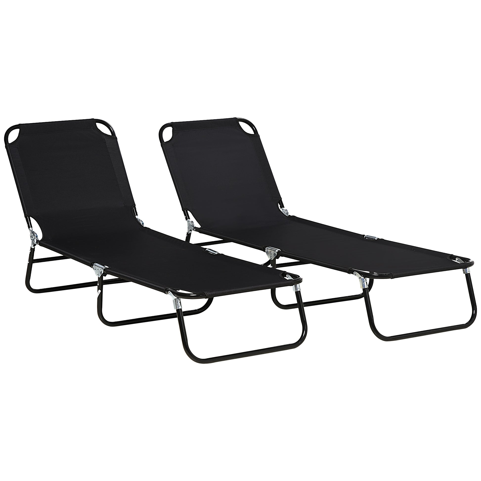 Photo of Outsunny Set of Two Metal Frame Folding Sun Loungers - Black in Black colour on a white background