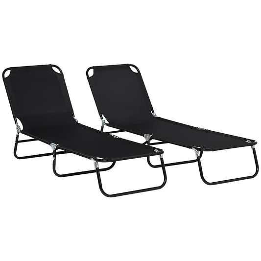Photo of Outsunny Set of Two Metal Frame Folding Sun Loungers - Black in Black colour on a white background