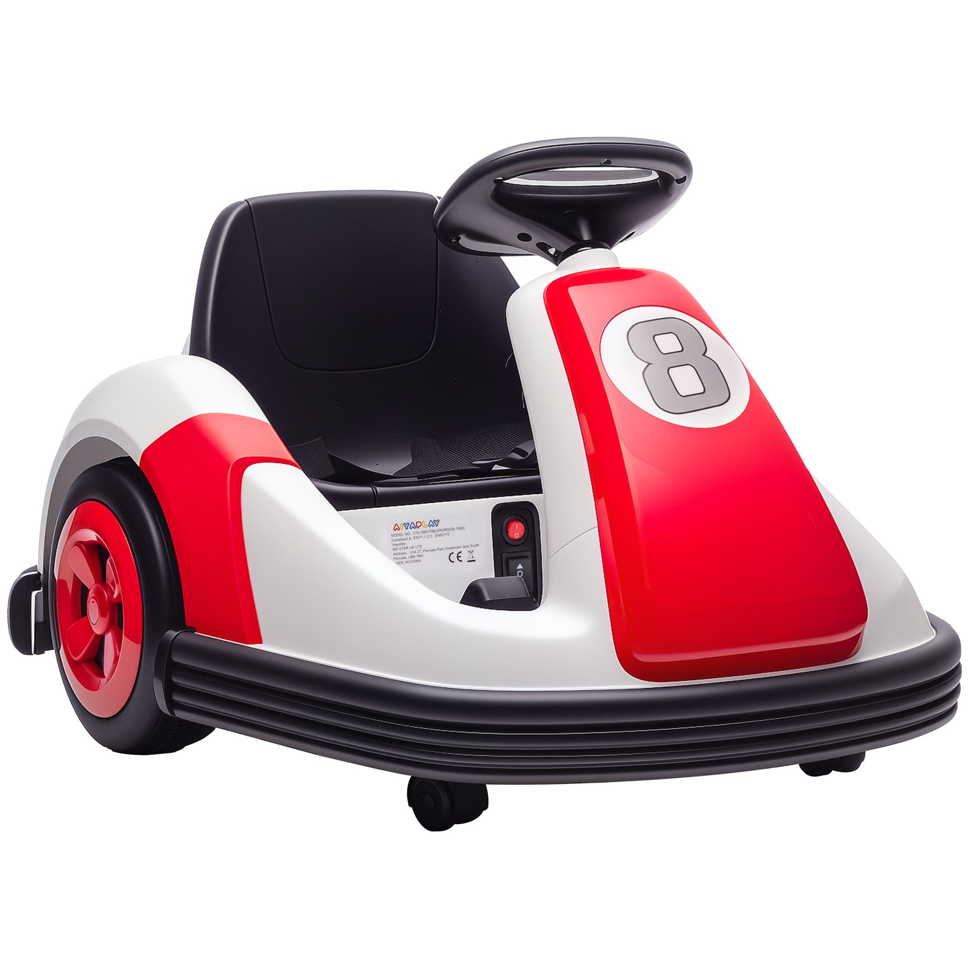 Photo of AIYAPLAY Kids Bumper Car with 360-Degree Rotation, 6V Electric Ride On Car with Music and Horn for 3-8 Years Old, Red in Red colour on a white background