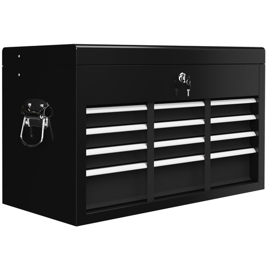Photo of HOMCOM Steel Six Drawer Tool Storage Carry Chest, with Lock and Keys - Black in Black colour on a white background