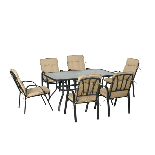 Photo of Outsunny Seven-Piece Garden Dining Set with Cushions - Beige in Beige colour on a white background