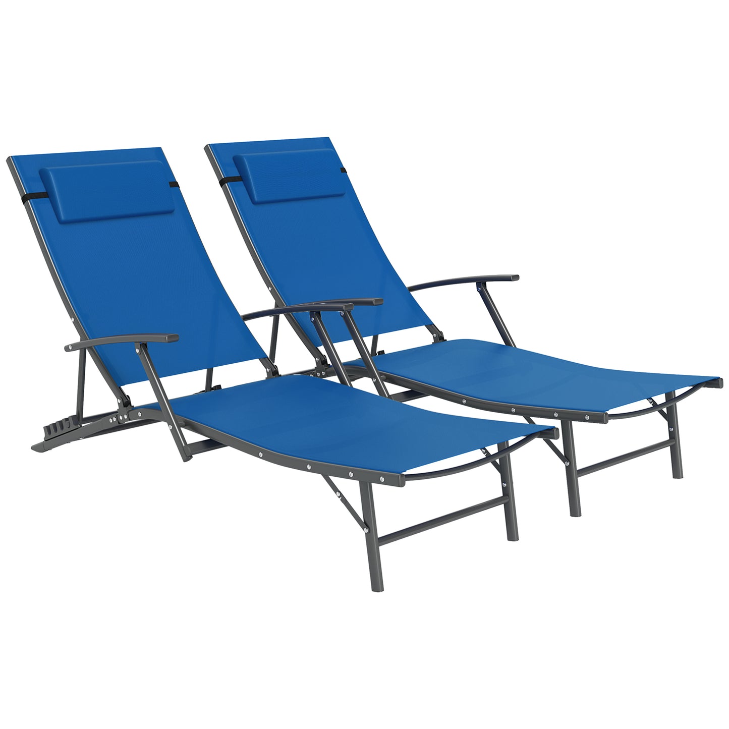 Photo of Outsunny Set of Two Adjustable Back Sun Loungers - Blue in Blue colour on a white background