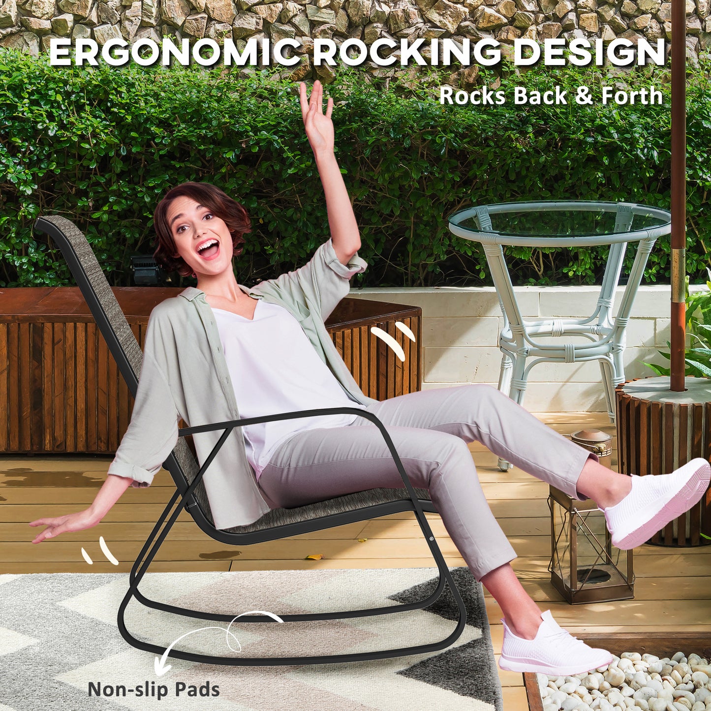 Outsunny Rocking Garden Chair - Light Brown