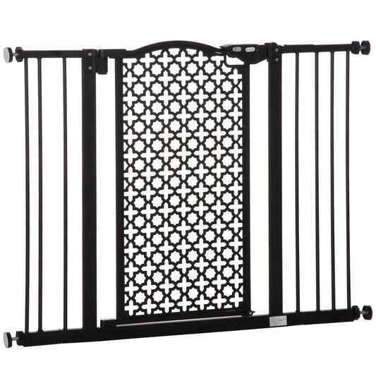 Photo of PawHut 74-105cm Pet Safety Gate Stair Barrier, with Auto Close, Double Locking - Black in Black colour on a white background