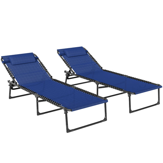Photo of Outsunny Set of Two Folding Sun Loungers, with Four-Position Backs - Blue in Blue colour on a white background