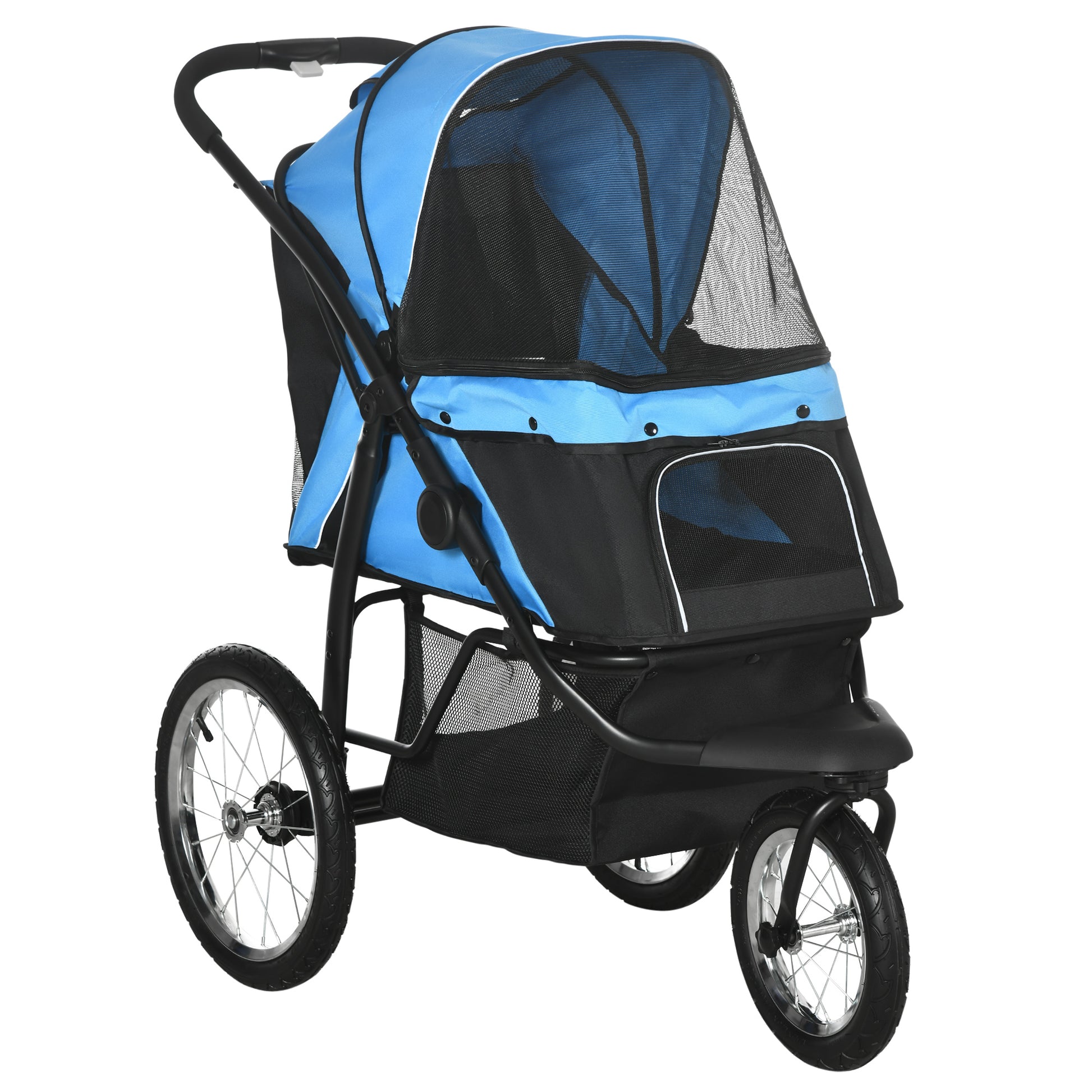 Photo of PawHut Foldable Pet stroller, Dog Buggy with Three Wheels, for Small/Medium Dogs, Blue in Blue colour on a white background