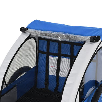 HOMCOM child bike trailer interior with mesh windows, clear weather flap and harness straps