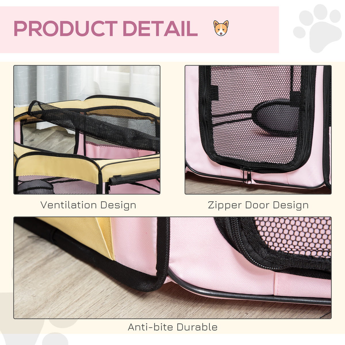 PawHut 600D Oxford Soft Fabric Kennel, Pet Whelping Box Lightweight Dog Cat Puppy Playpen Rabbit Guinea Pig Foldable Portable Play Pen in Pink With Carry Bag Small Dia 90 x 41Hcm