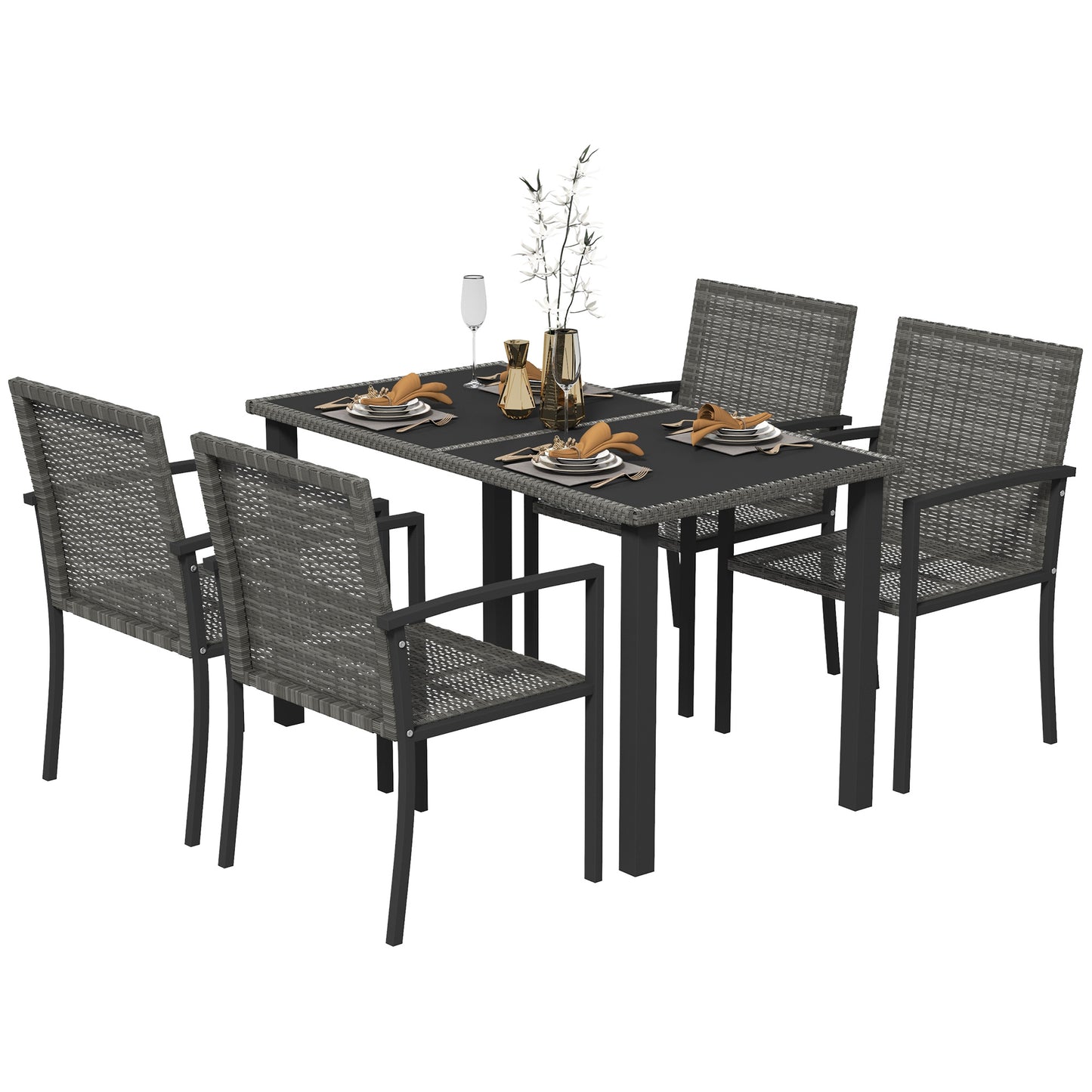 Photo of Outsunny Outdoor Dining Set 5 Pieces Patio Conservatory with Tempered Glass Tabletop,4 Dining Chairs - Grey in Grey colour on a white background
