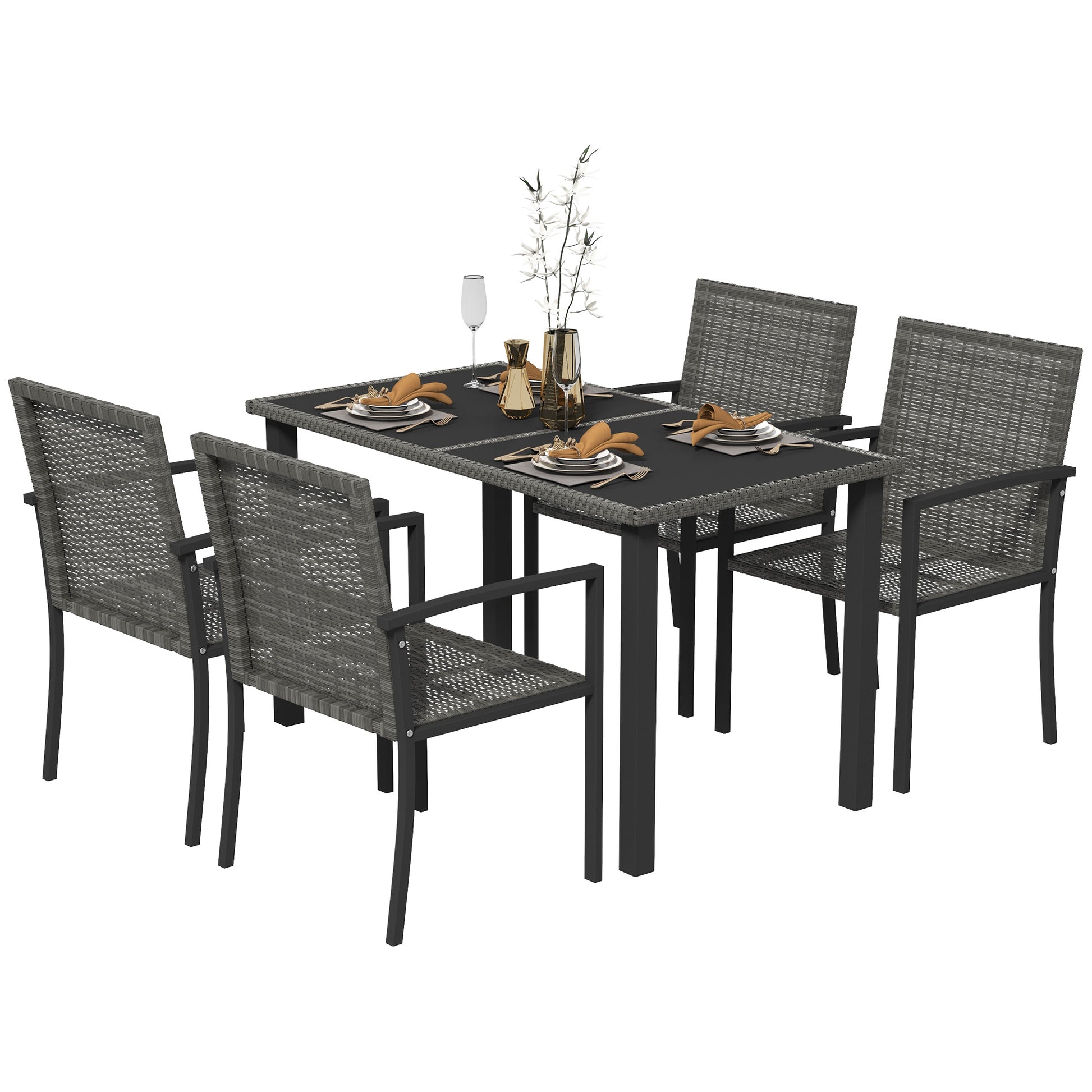 Photo of Outsunny Outdoor Dining Set 5 Pieces Patio Conservatory with Tempered Glass Tabletop,4 Dining Chairs - Grey in Grey colour on a white background