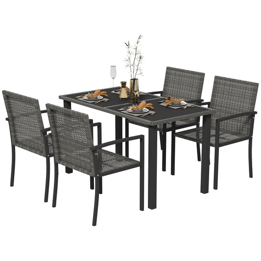 Photo of Outsunny Outdoor Dining Set 5 Pieces Patio Conservatory with Tempered Glass Tabletop,4 Dining Chairs - Grey in Grey colour on a white background