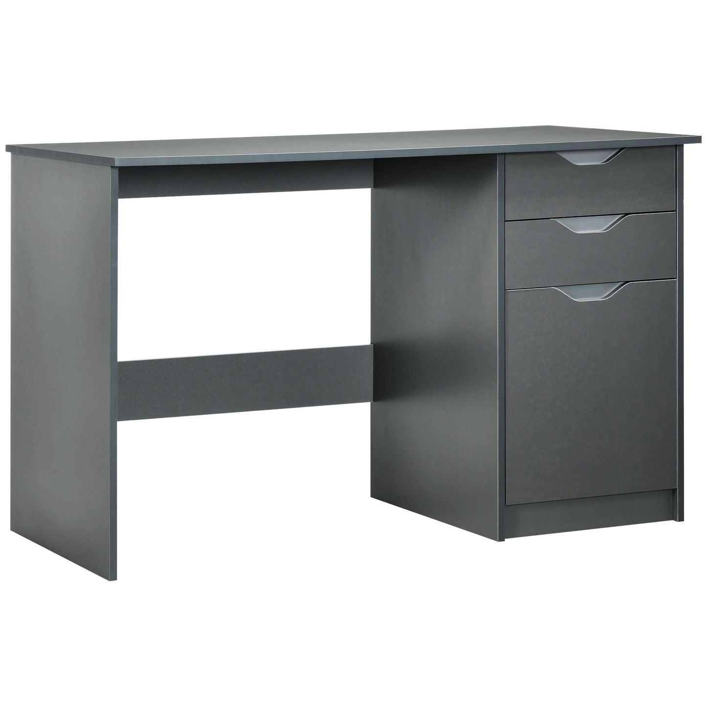 Photo of HOMCOM Computer Desk with Drawers, High Gloss Home Office Desk with Storage Cabinet, Study Workstation, 120 x 60cm, Grey in Grey colour on a white background