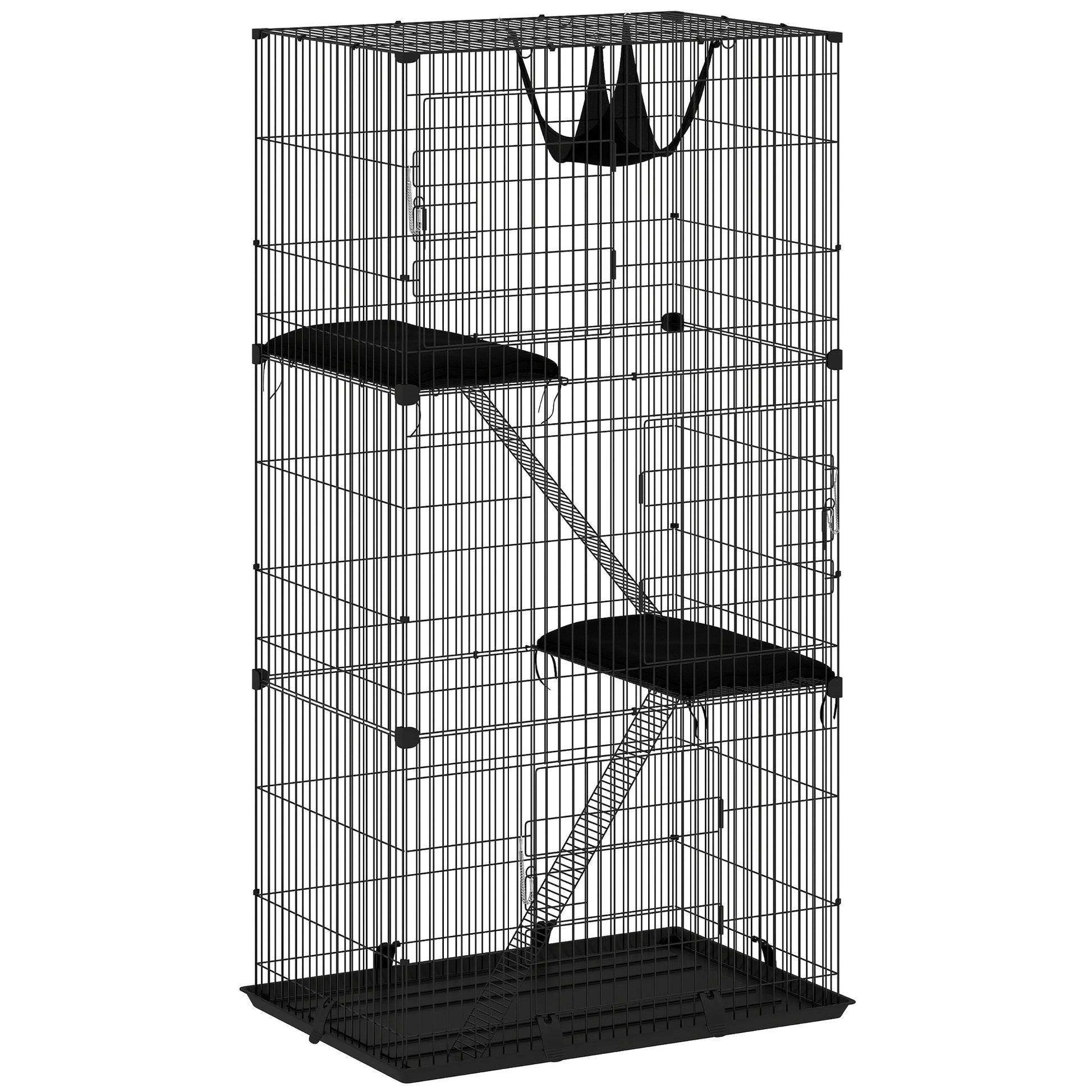 Photo of PawHut 3-Tier Large Cat Cage Indoor, Detachable Metal Wire Kennel with Hammock, Platforms, Tray and Cushions for 1-2 Kittens in Kittens colour on a white background