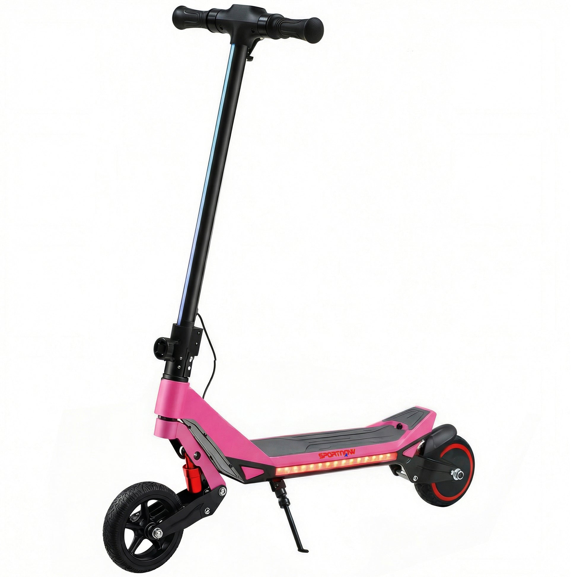 Photo of SPORTNOW Electric Scooter for Kids, Foldable E Scooter for Age Age 6+ with LED Display, RGB lights, Up to 16km/h, Pink in Pink colour on a white background