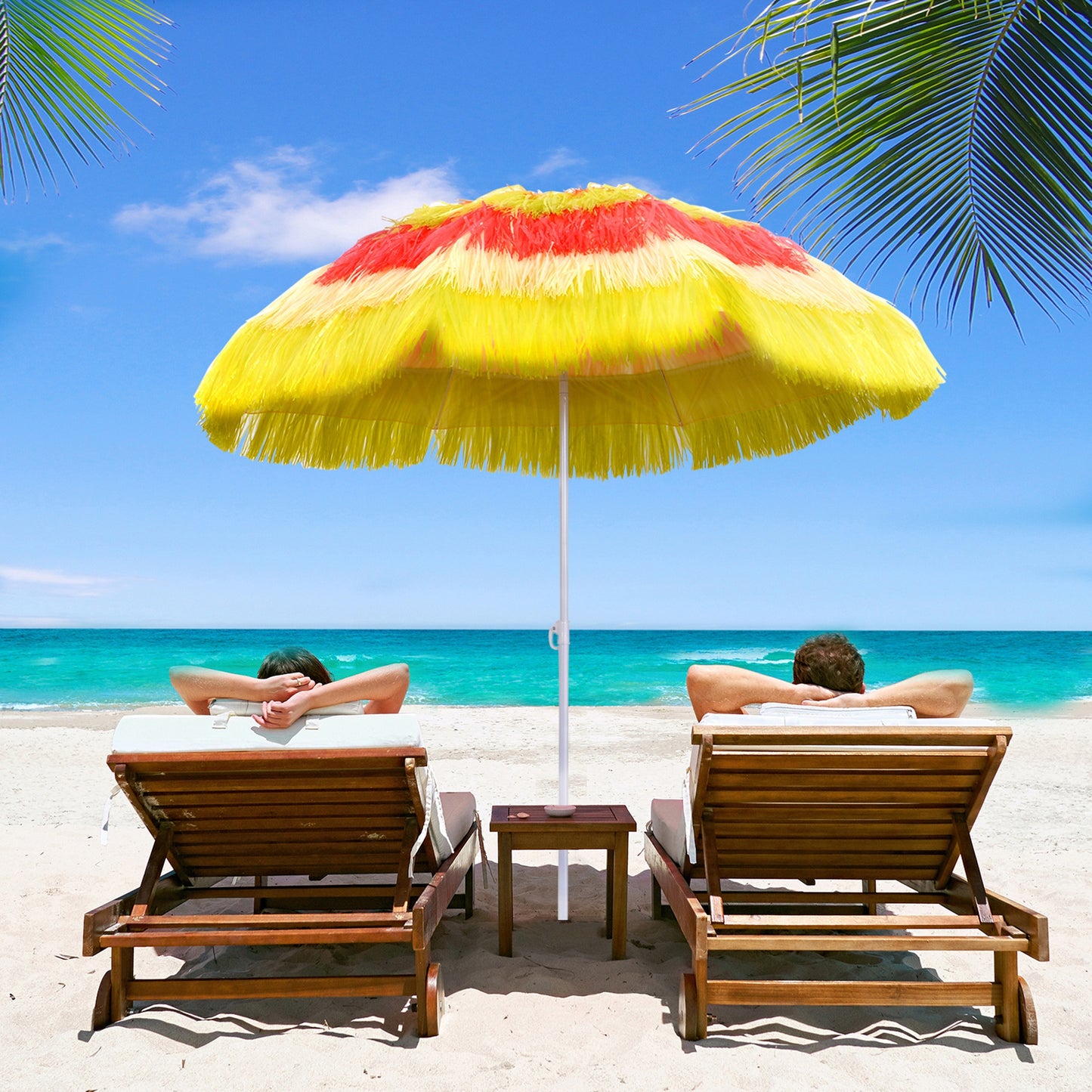 Outsunny 1.6m Garden Hawaii Parasol, Patio Beach Sun Umbrella Sunshade Hawaiian Folding Tilting Crank Parasol (Multicolour)
