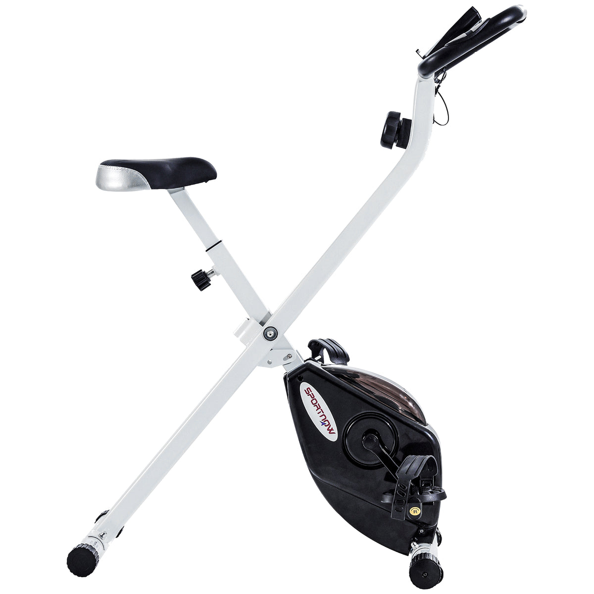 Photo of SPORTNOW Folding and Quiet Exercise Bike with 8-Level Magnetic Resistance and Heart Rate Sensor, for Home Gym, Black and White in White colour on a white background