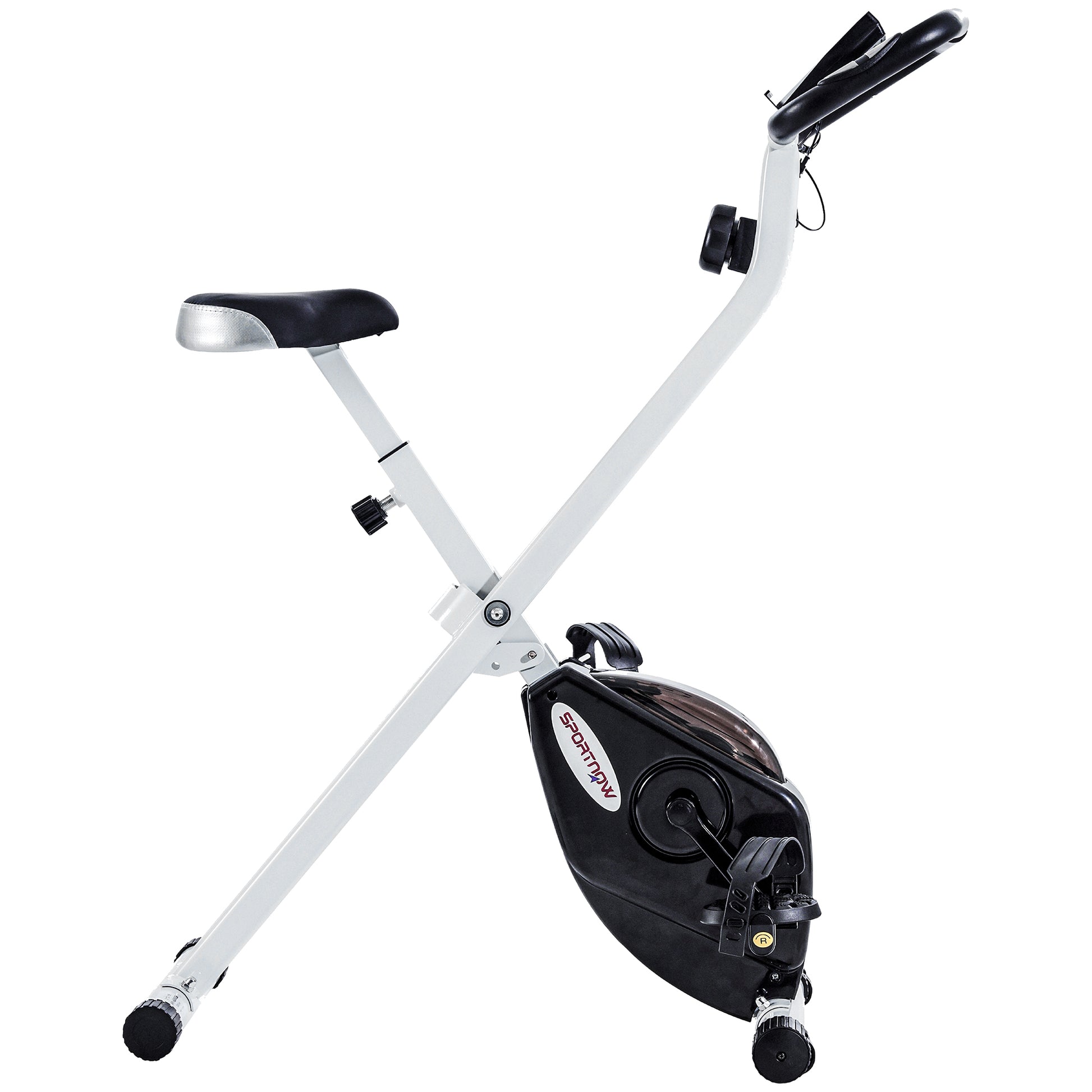 Photo of SPORTNOW Folding and Quiet Exercise Bike with 8-Level Magnetic Resistance and Heart Rate Sensor, for Home Gym, Black and White in White colour on a white background