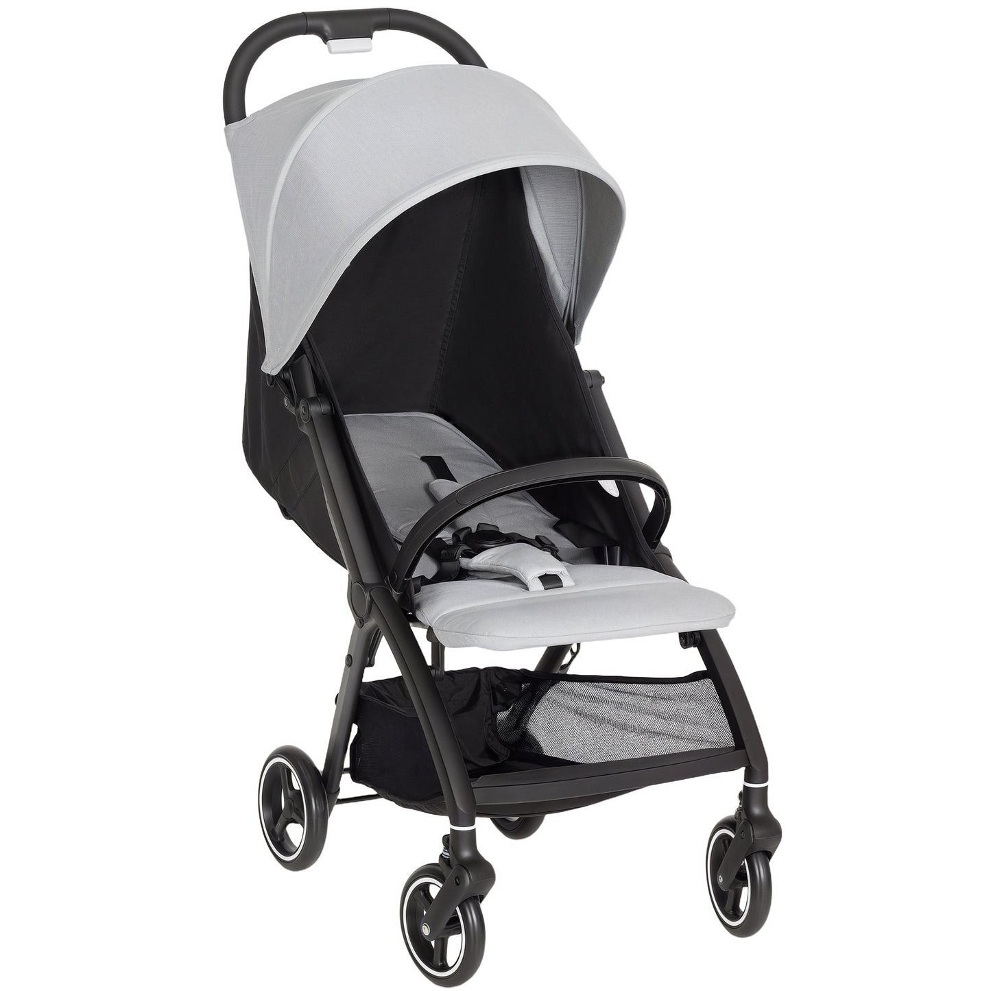 Photo of AIYAPLAY Travel Stroller, Lightweight Pushchair, Compact Buggy with Canopy, Basket and Multi-Position Recline, Light Grey in Grey colour on a white background