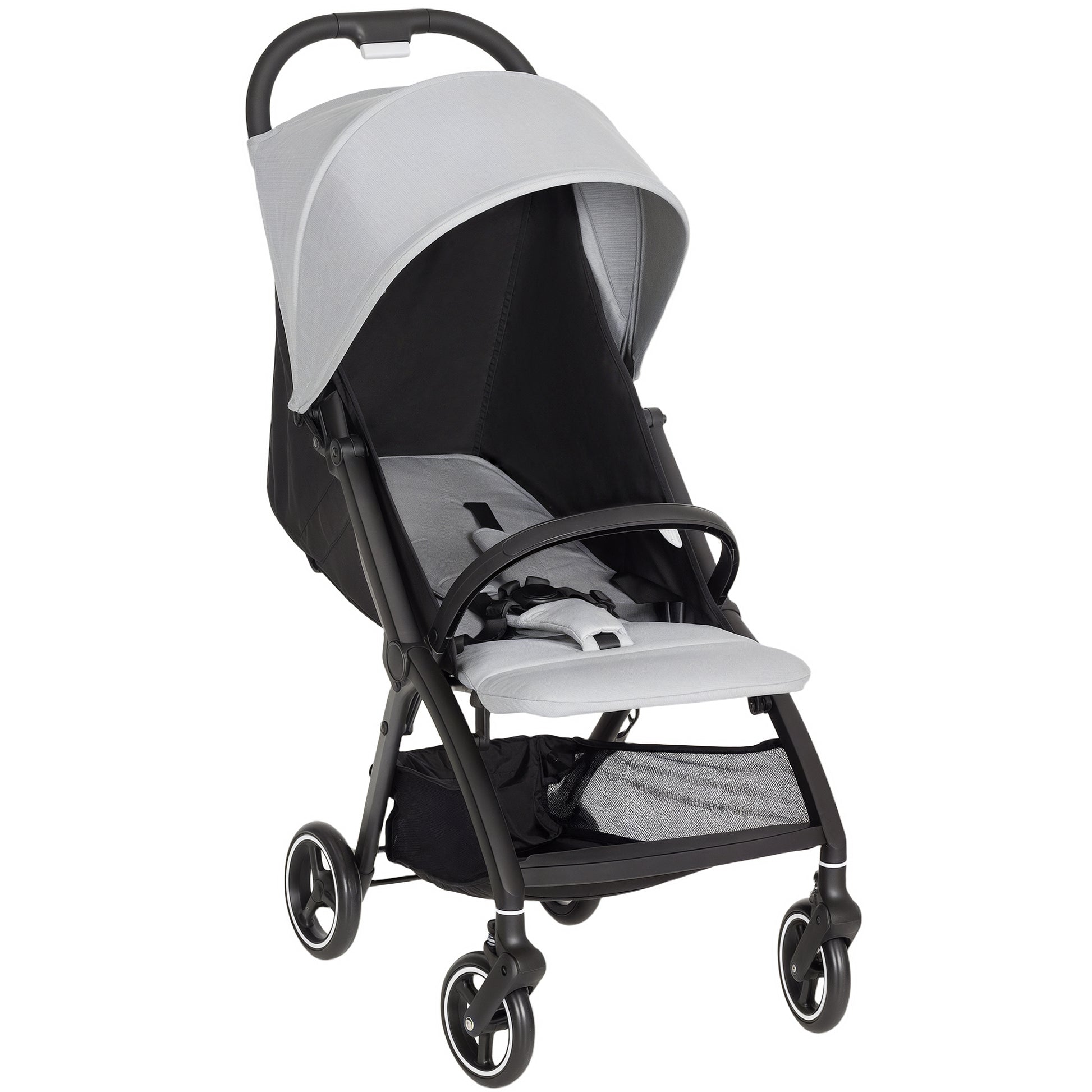 Photo of AIYAPLAY Travel Stroller, Lightweight Pushchair, Compact Buggy with Canopy, Basket and Multi-Position Recline, Light Grey in Grey colour on a white background