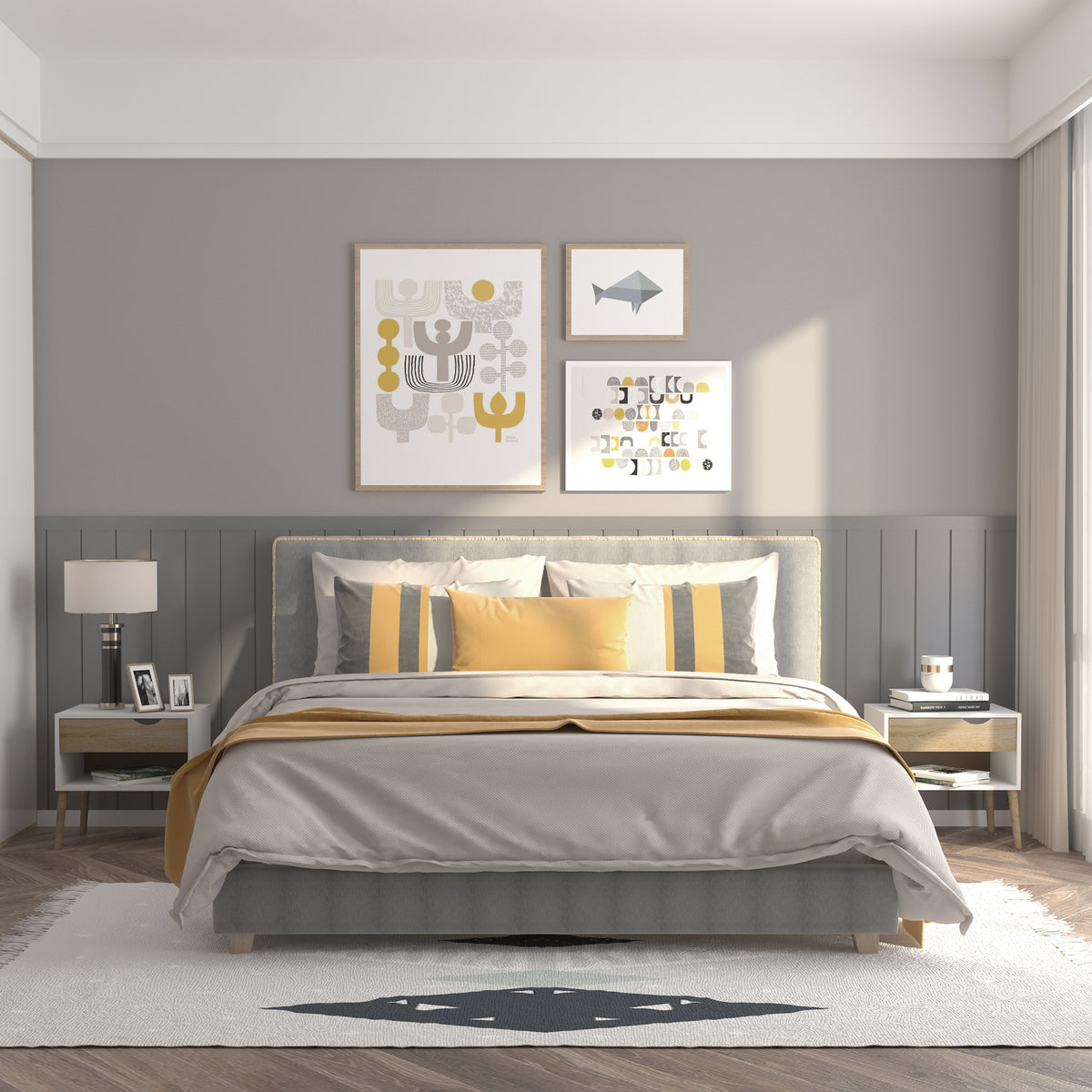 HOMCOM bedside tables displayed beside a bed
