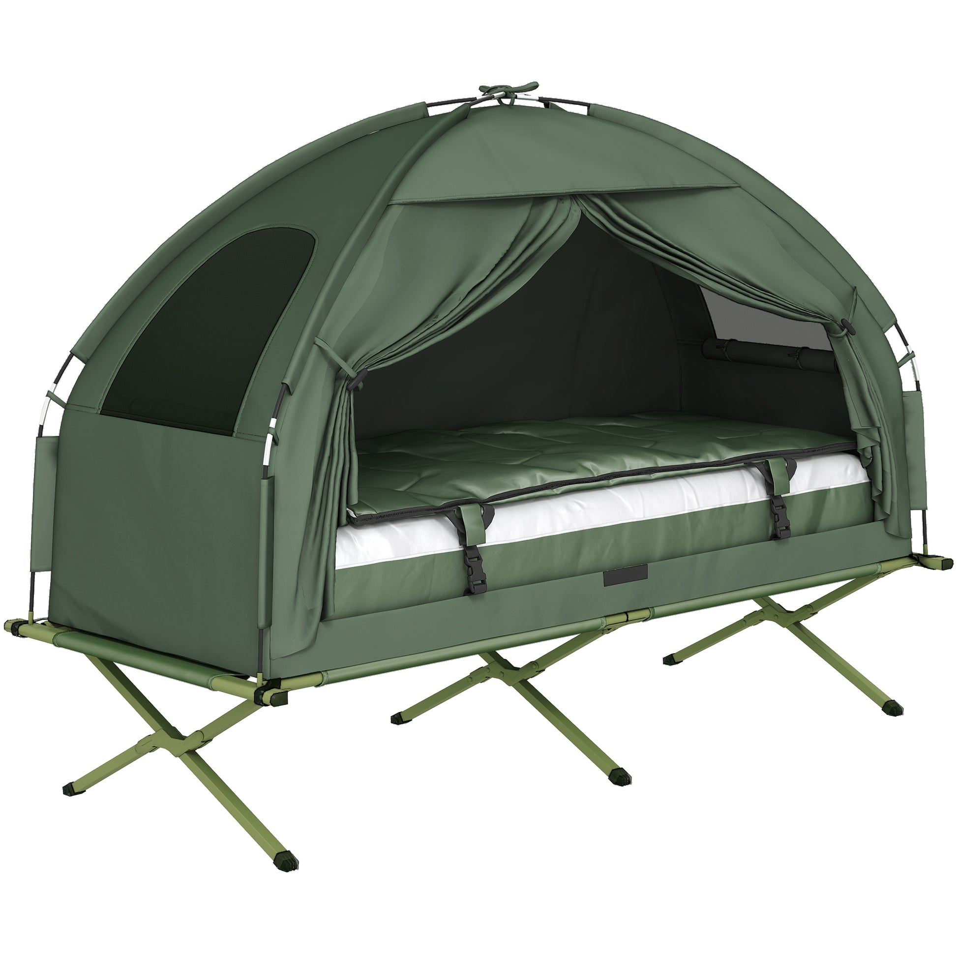 Photo of Outsunny 1 person Foldable Camping Tent w/Sleeping Bag Air Mattress Outdoor Hiking Picnic Bed cot w/Foot Pump in Pump colour on a white background