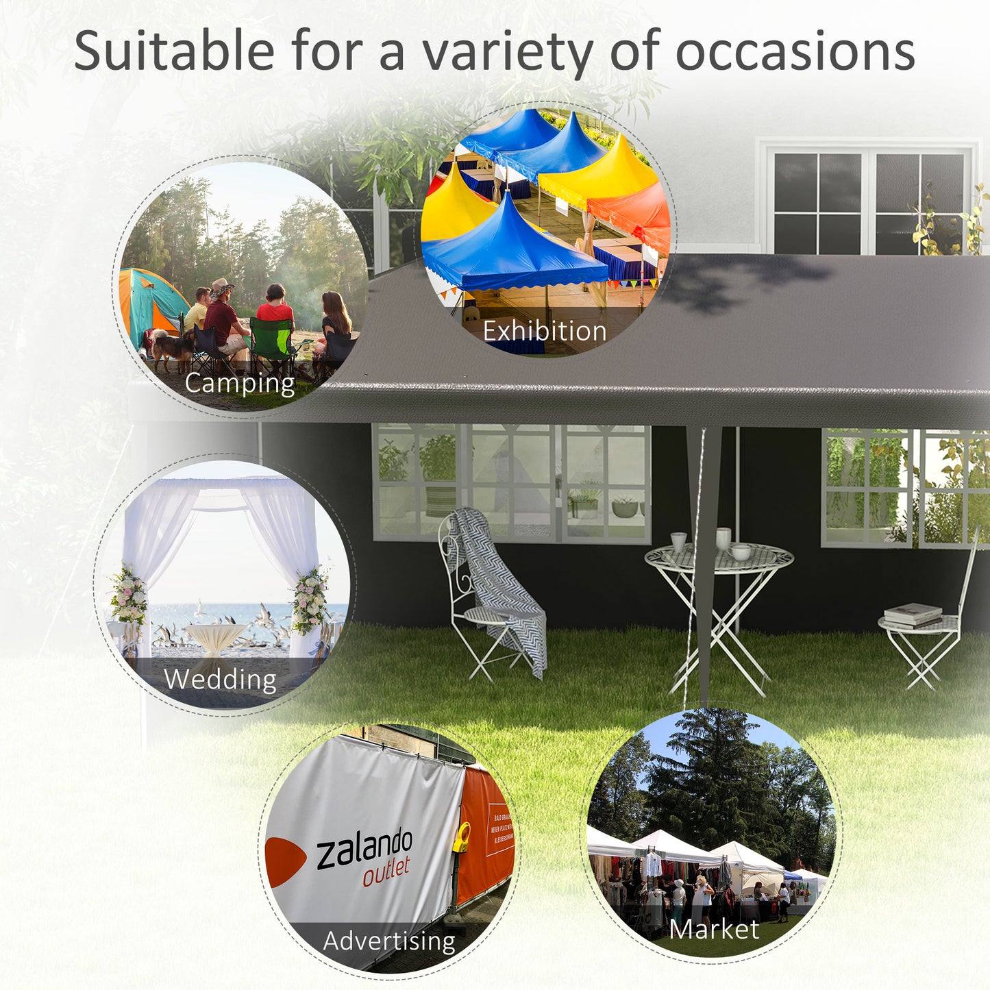 Outsunny 2.95 x 5.83 m Semi-Open Gazebo - Dark Grey