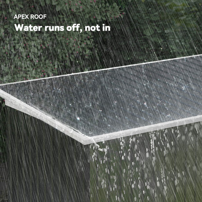 Outsunny metal garden shed roof showing its sloped apex design and rain runoff