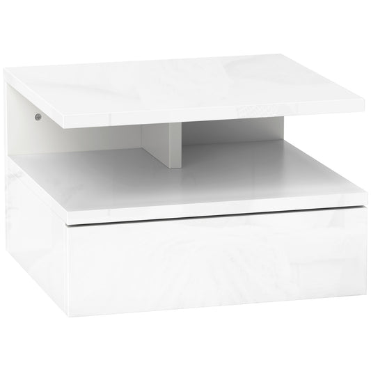 Photo of HOMCOM Floating High Gloss Bedside Table - High Gloss White in White colour on a white background