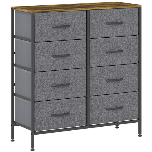 Photo of HOMCOM Fabric Chest of Drawers, Industrial Bedroom Dresser with 8 Fabric Drawers, Steel Frame and Wooden Top for Nursery, Living Room, Hallway, Rustic Brown and Grey in Grey colour on a white background