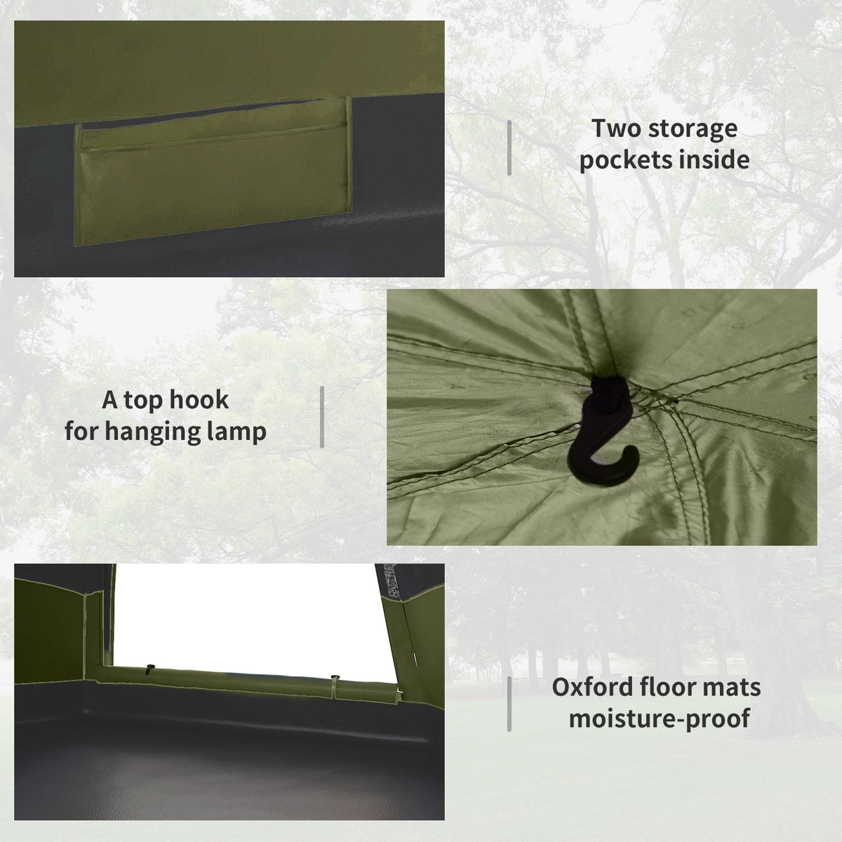Outsunny 3 Man Instant Pop Up Tent with Rainfly, Portable Camping Shelter with Sewn-in Groundsheet, Carry Ba, Dark Green