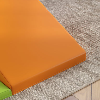 Close-up of the orange foam play set ramp with a smooth cover and raised edge