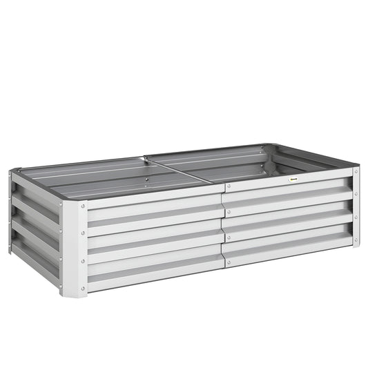 Photo of Outsunny Raised Beds for Garden, Galvanized Outdoor Planters, for Herbs and Vegetables, Use for Patio, Backyard, Balcony, Silver in Silver colour on a white background